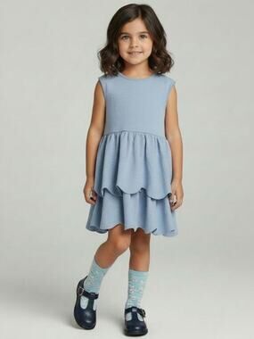 Mabel + Honey Blue Sleeveless Knit Dress Ruffled Skirt Girls Sz 6x